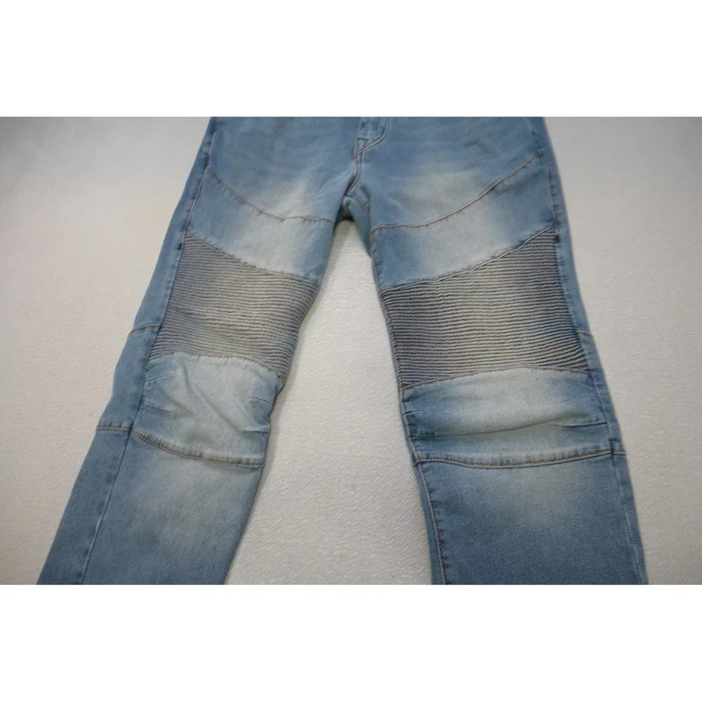 True Religion Rocco Relaxed Skinny Jeans Mens 34x34 Blue Moto Biker Ribbed Denim